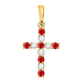 Radiant Love Cross Pendant | 10kt Yellow Gold Womens Round Lab - Created Ruby Cross Pendant 3/8 Cttw | Splendid Jewellery - Splendid Jewellery