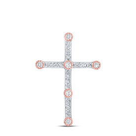 Radiant Love Diamond Cross Pendant | 10kt Two - tone Gold Womens Round Diamond Cross Pendant 1/4 Cttw | Splendid Jewellery - Splendid Jewellery