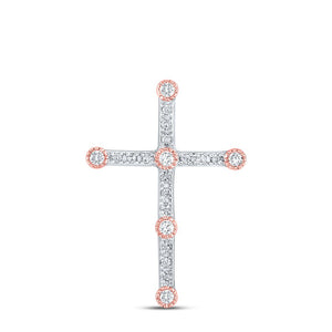 Radiant Love Diamond Cross Pendant | 10kt Two - tone Gold Womens Round Diamond Cross Pendant 1/4 Cttw | Splendid Jewellery - Splendid Jewellery