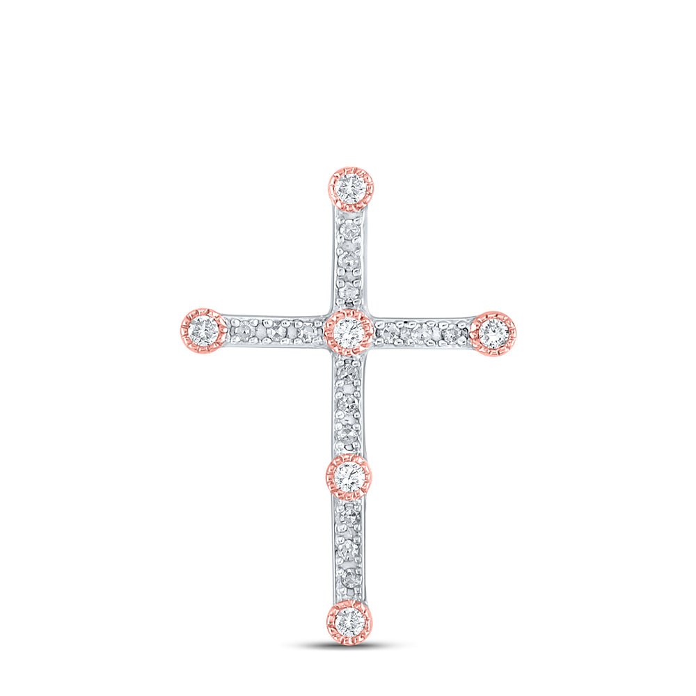 Radiant Love Diamond Cross Pendant | 10kt Two - tone Gold Womens Round Diamond Cross Pendant 1/4 Cttw | Splendid Jewellery - Splendid Jewellery