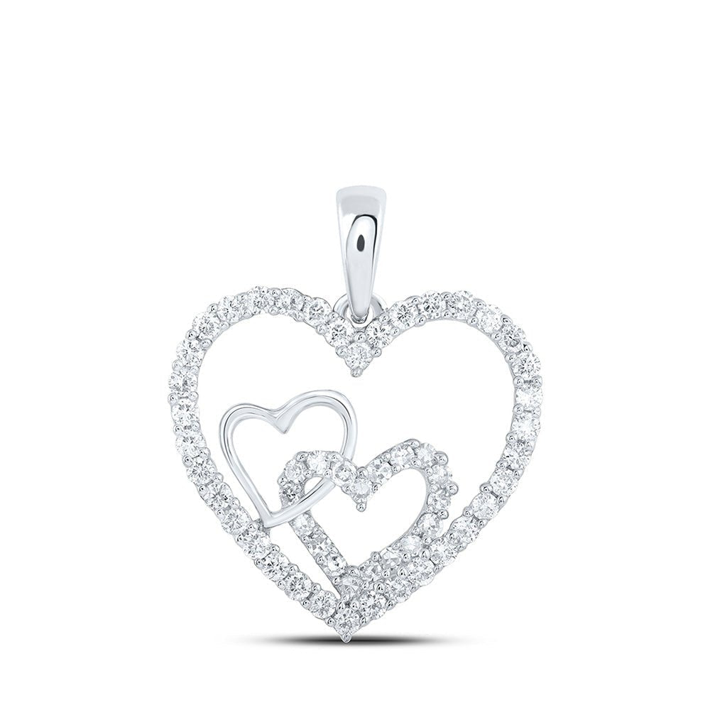 Radiant Love Diamond Heart Pendant | 10kt White Gold Womens Round Diamond Nested Heart Pendant 3/8 Cttw | Splendid Jewellery - Splendid Jewellery