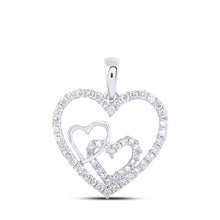 Load image into Gallery viewer, Radiant Love Diamond Heart Pendant | 10kt White Gold Womens Round Diamond Nested Heart Pendant 3/8 Cttw | Splendid Jewellery - Splendid Jewellery