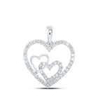 Radiant Love Diamond Heart Pendant | 10kt White Gold Womens Round Diamond Nested Heart Pendant 3/8 Cttw | Splendid Jewellery - Splendid Jewellery