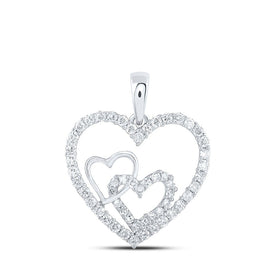 Radiant Love Diamond Heart Pendant | 10kt White Gold Womens Round Diamond Nested Heart Pendant 3/8 Cttw | Splendid Jewellery - Splendid Jewellery