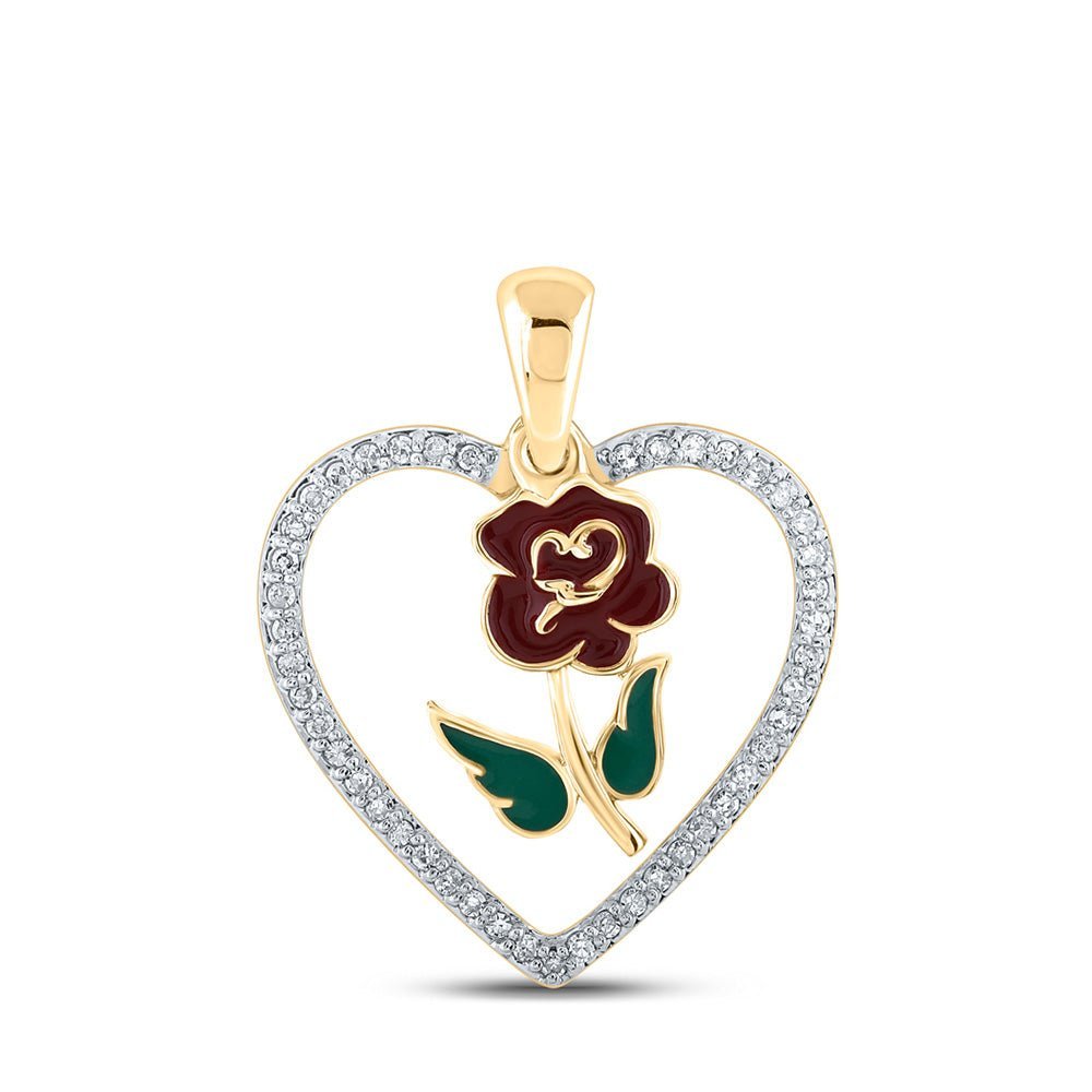 Radiant Love Diamond Heart Pendant | 10kt Yellow Gold Womens Round Diamond Rose Heart Pendant 1/8 Cttw - Splendid Jewellery