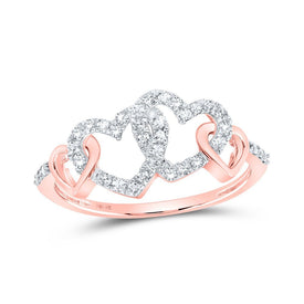 Radiant Love Diamond Heart Ring | 10kt Rose Gold Womens Round Diamond Double Heart Ring 1/4 Cttw | Splendid Jewellery - Splendid Jewellery