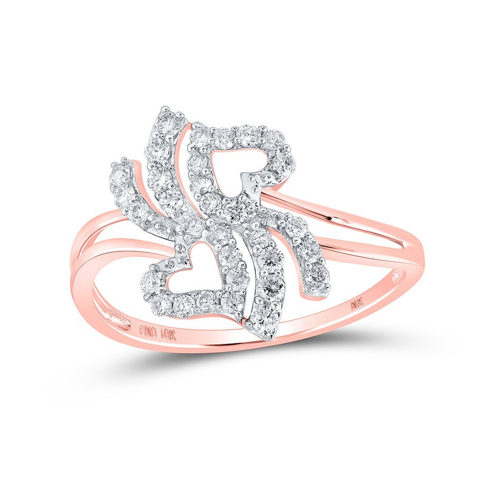 Radiant Love Diamond Heart Ring | 10kt Rose Gold Womens Round Diamond Heart Ring 1/3 Cttw - Splendid Jewellery
