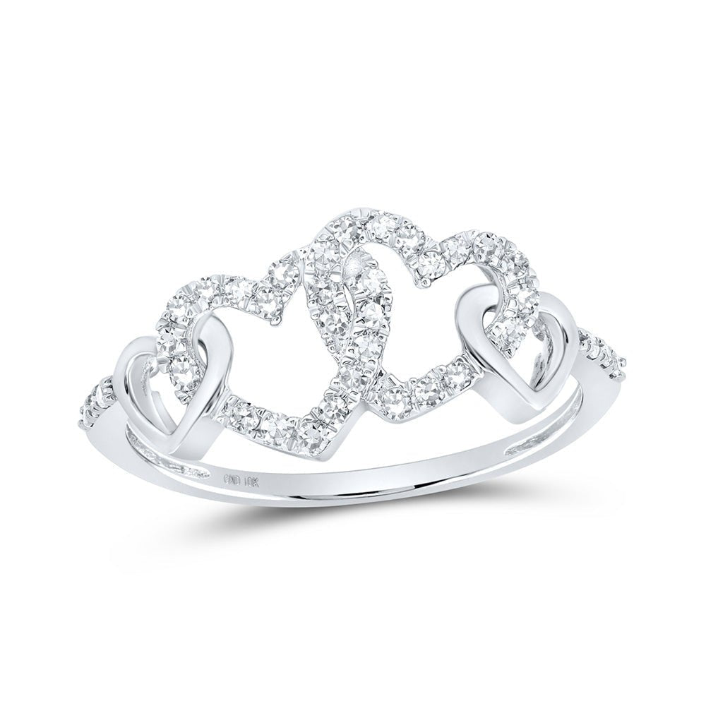Radiant Love Diamond Heart Ring | 10kt White Gold Womens Round Diamond Double Heart Ring 1/4 Cttw - Splendid Jewellery