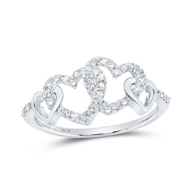 Radiant Love Diamond Heart Ring | 10kt White Gold Womens Round Diamond Double Heart Ring 1/4 Cttw - Splendid Jewellery