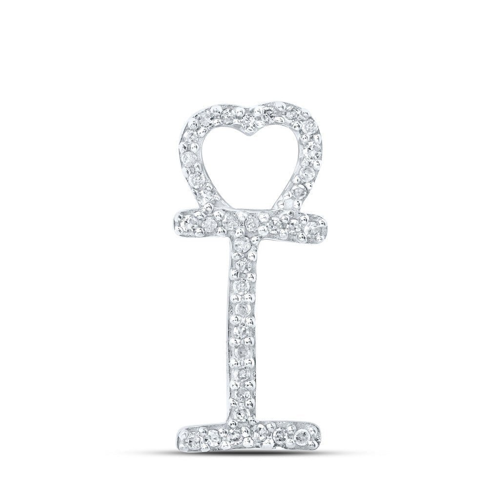 Radiant Love Diamond Initial Pendant | 10kt White Gold Womens Round Diamond I Heart Letter Pendant 1/10 Cttw | Splendid Jewellery - Splendid Jewellery