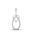 Radiant Love Diamond Pendant | 10kt White Gold Womens Round Diamond Heart Oval Pendant 1/12 Cttw - Splendid Jewellery