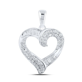 Radiant Love Diamond Pendant | 10kt White Gold Womens Round Diamond Heart Pendant 1/2 Cttw - Splendid Jewellery