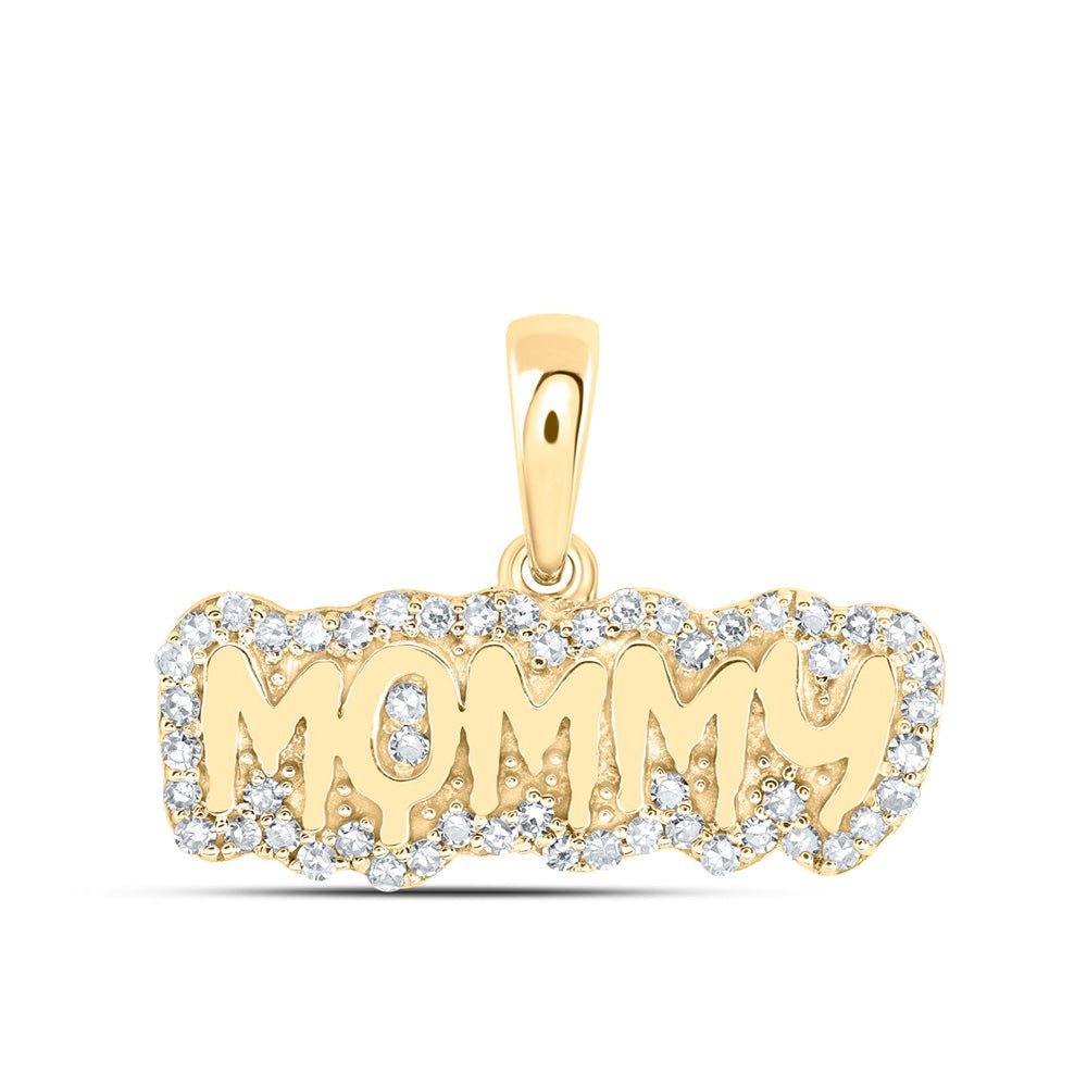 Radiant Love Diamond Pendant - 10kt Yellow Gold Womens Round Diamond MOMMY Mom Pendant 1/5 Cttw - Splendid Jewellery