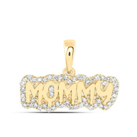 Radiant Love Diamond Pendant - 10kt Yellow Gold Womens Round Diamond MOMMY Mom Pendant 1/5 Cttw - Splendid Jewellery