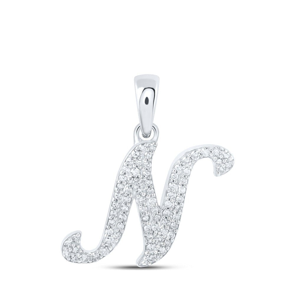 Radiant Love Initial Pendant - 10kt White Gold Womens Round Diamond N Initial Letter Pendant 1/6 Cttw - Splendid Jewellery