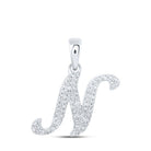 Radiant Love Initial Pendant - 10kt White Gold Womens Round Diamond N Initial Letter Pendant 1/6 Cttw - Splendid Jewellery