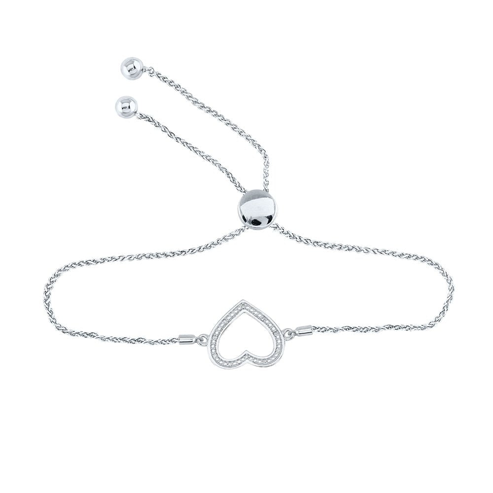 Radiant Love Sterling Silver Diamond Heart Bolo Bracelet - Splendid Jewellery