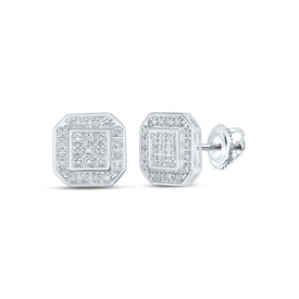 Radiant Octagon Diamond Cluster Earrings in 10kt White Gold - Splendid Jewellery