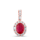Radiant Passion: 14kt Rose Gold Womens Oval Ruby Diamond Fashion Pendant - Splendid Jewellery