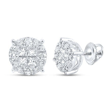 Load image into Gallery viewer, Radiant Princess Diamond Cluster Earrings in 14kt White Gold - 1 Cttw | Splendid Jewellery - Splendid Jewellery