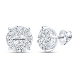 Radiant Princess Diamond Cluster Earrings in 14kt White Gold - 1 Cttw | Splendid Jewellery - Splendid Jewellery