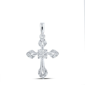 Radiant Reflections: 10kt White Gold Diamond Cross Pendant 1/6 Cttw - Splendid Jewellery