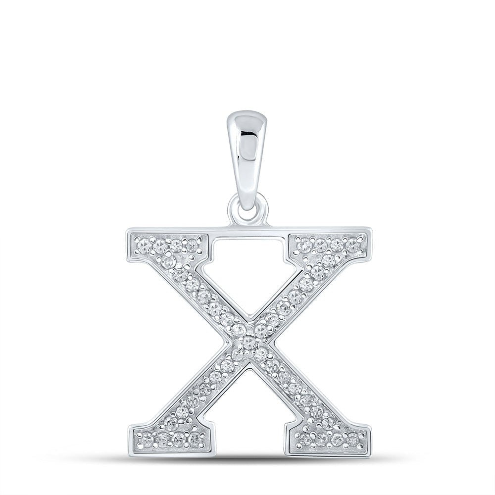 Radiant Reflections: 10kt White Gold Round Diamond Initial X Letter Pendant - Splendid Jewellery