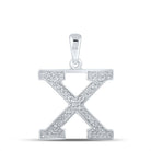 Radiant Reflections: 10kt White Gold Round Diamond Initial X Letter Pendant - Splendid Jewellery