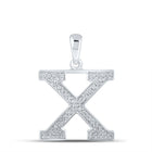 Radiant Reflections: 10kt White Gold Round Diamond Initial X Letter Pendant - Splendid Jewellery