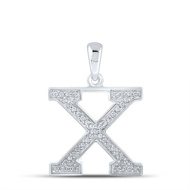 Radiant Reflections: 10kt White Gold Round Diamond Initial X Letter Pendant - Splendid Jewellery