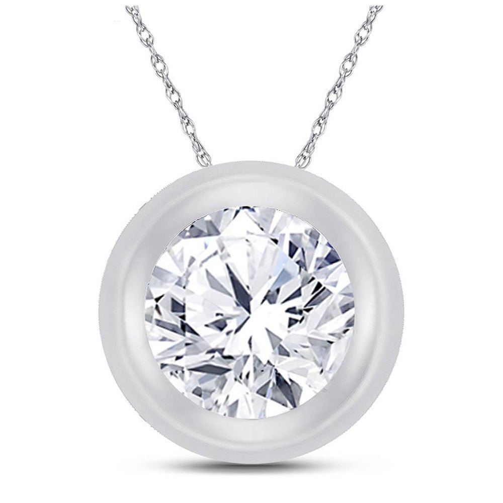Radiant Reflections: 10kt White Gold Womens Round Diamond Bezel Solitaire Pendant - Splendid Jewellery