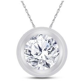 Radiant Reflections: 10kt White Gold Womens Round Diamond Bezel Solitaire Pendant - Splendid Jewellery
