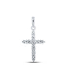 Radiant Reflections: 10kt White Gold Womens Round Diamond Cross Pendant 1/5 Cttw - Splendid Jewellery