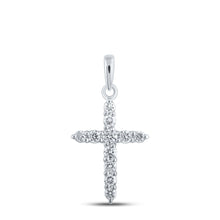 Load image into Gallery viewer, Radiant Reflections: 10kt White Gold Womens Round Diamond Cross Pendant 1/5 Cttw - Splendid Jewellery