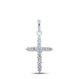 Radiant Reflections: 10kt White Gold Womens Round Diamond Cross Pendant 1/5 Cttw - Splendid Jewellery