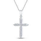 Radiant Reflections: 10kt White Gold Womens Round Diamond Cross Pendant - Splendid Jewellery