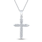 Radiant Reflections: 10kt White Gold Womens Round Diamond Cross Pendant - Splendid Jewellery