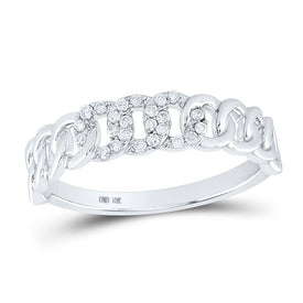 Radiant Reflections | 10kt White Gold Womens Round Diamond Cuban Link Band Ring 1/8 Cttw - Splendid Jewellery