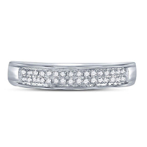 Radiant Reflections: 10kt White Gold Womens Round Diamond Double Row Band Ring 1/10 Cttw - Splendid Jewellery