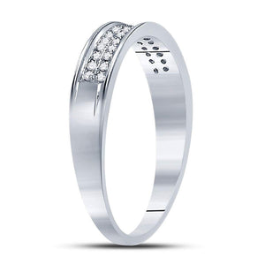 Radiant Reflections: 10kt White Gold Womens Round Diamond Double Row Band Ring 1/10 Cttw - Splendid Jewellery