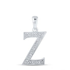 Radiant Reflections: 10kt White Gold Womens Round Diamond Initial Z Letter Pendant - Splendid Jewellery