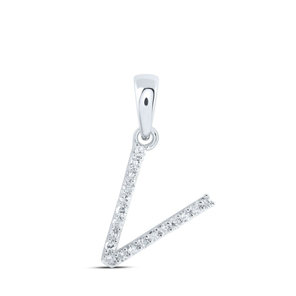 Radiant Reflections: 10kt White Gold Womens Round Diamond V Initial Letter Pendant - Splendid Jewellery