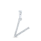 Radiant Reflections: 10kt White Gold Womens Round Diamond V Initial Letter Pendant - Splendid Jewellery