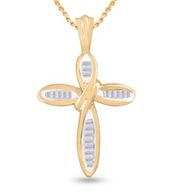 Load image into Gallery viewer, Radiant Reflections: 10kt Yellow Gold Baguette Diamond Cross Pendant - Splendid Jewellery