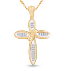Radiant Reflections: 10kt Yellow Gold Baguette Diamond Cross Pendant - Splendid Jewellery