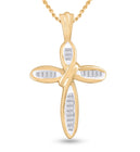 Radiant Reflections: 10kt Yellow Gold Baguette Diamond Cross Pendant  Top View from Splendid Jewellery