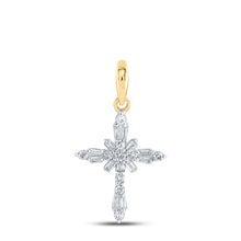 Load image into Gallery viewer, Radiant Reflections: 10kt Yellow Gold Baguette Diamond Cross Pendant - Splendid Jewellery