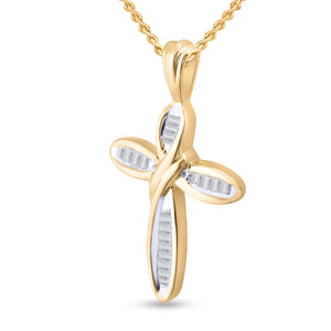 Radiant Reflections: 10kt Yellow Gold Baguette Diamond Cross Pendant - Splendid Jewellery