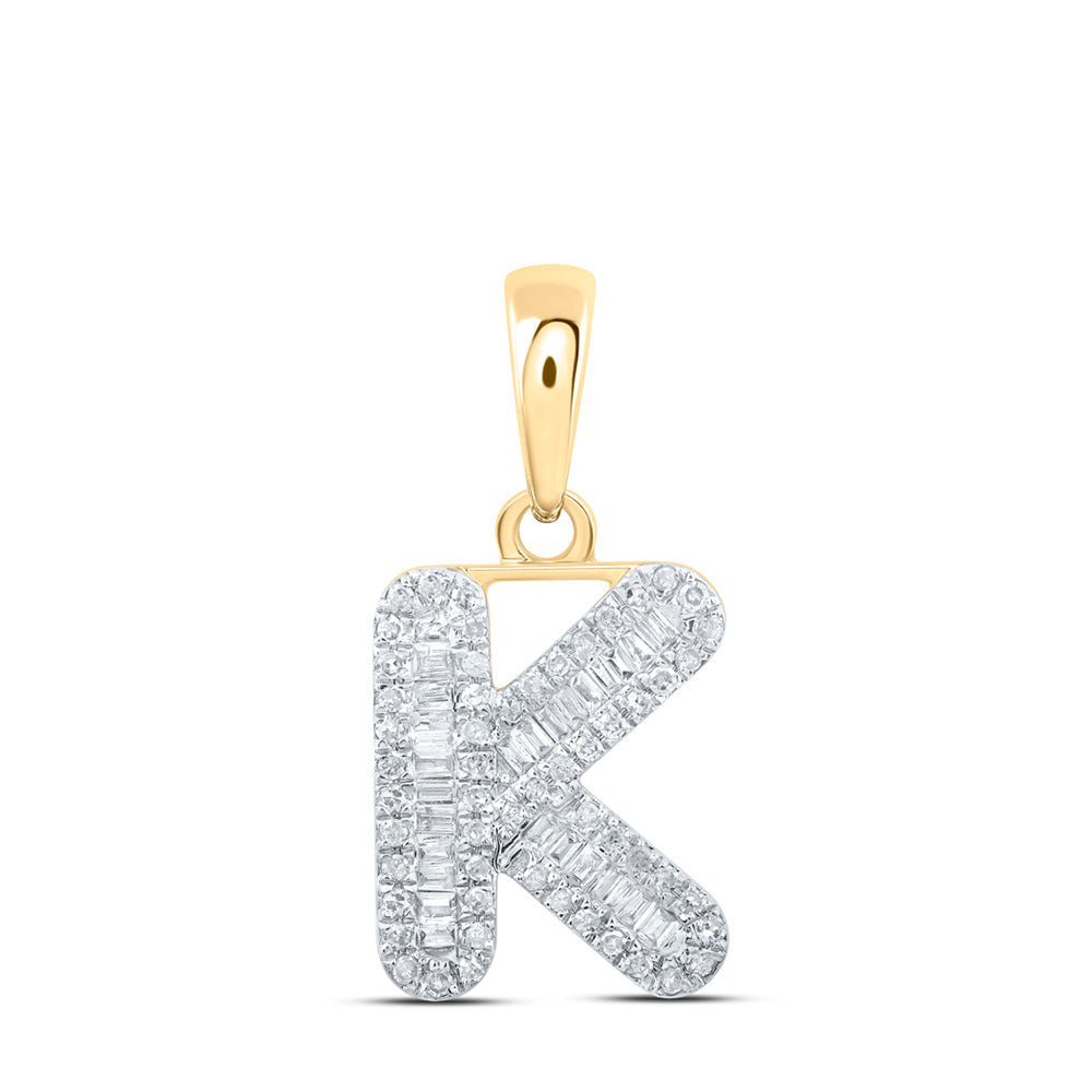 Radiant Reflections: 10kt Yellow Gold Baguette Diamond Initial Pendant - Splendid Jewellery