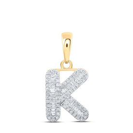 Radiant Reflections: 10kt Yellow Gold Baguette Diamond Initial Pendant - Splendid Jewellery